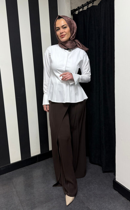 Vuu Ön Yakası Aksesurlı Kuplu Gömlek BEYAZ - 1