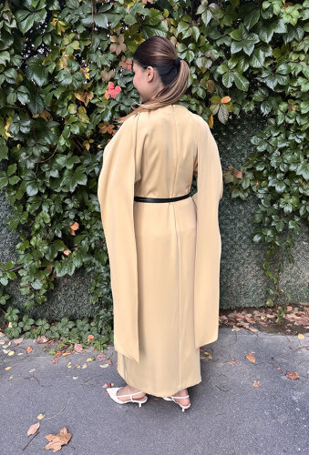 Vuu Önü Nervürlü Yarasa Kol Elbise SARI - 4