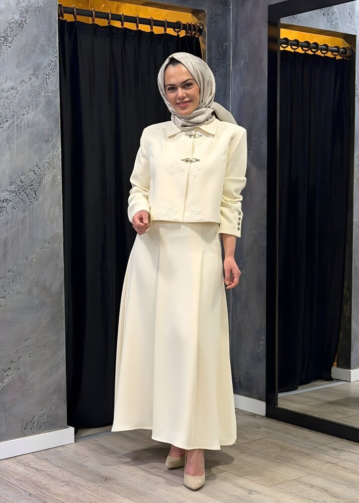 Vuu Önü Pileli Etek EKRU - 2