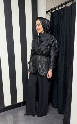 Vuu Püsküllü Jakarlı Ceket SİYAH - 2