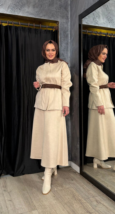 Vuu Spor Dikişli Peplum Ceket EKRU - 1