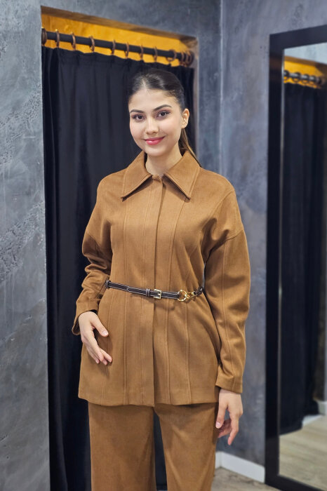 Vuu Süet Pembe Gömlek CAMEL - 1