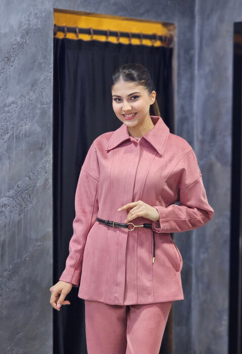 Vuu Süet Pembe Gömlek GÜL KURUSU - 2