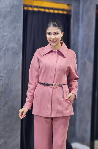 Vuu Süet Pembe Gömlek GÜL KURUSU