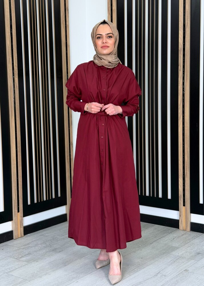 Vuu Tokalı Gömlek Elbise BORDO - 2