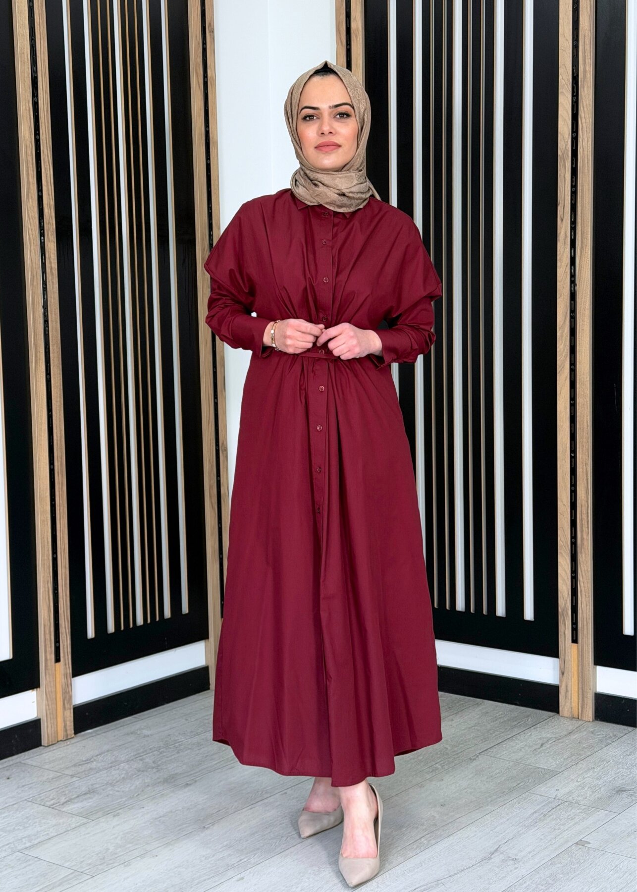 Vuu Tokalı Gömlek Elbise BORDO - 2