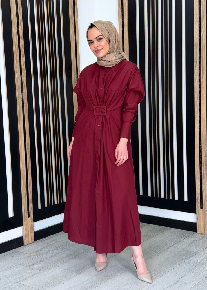 Vuu Tokalı Gömlek Elbise BORDO