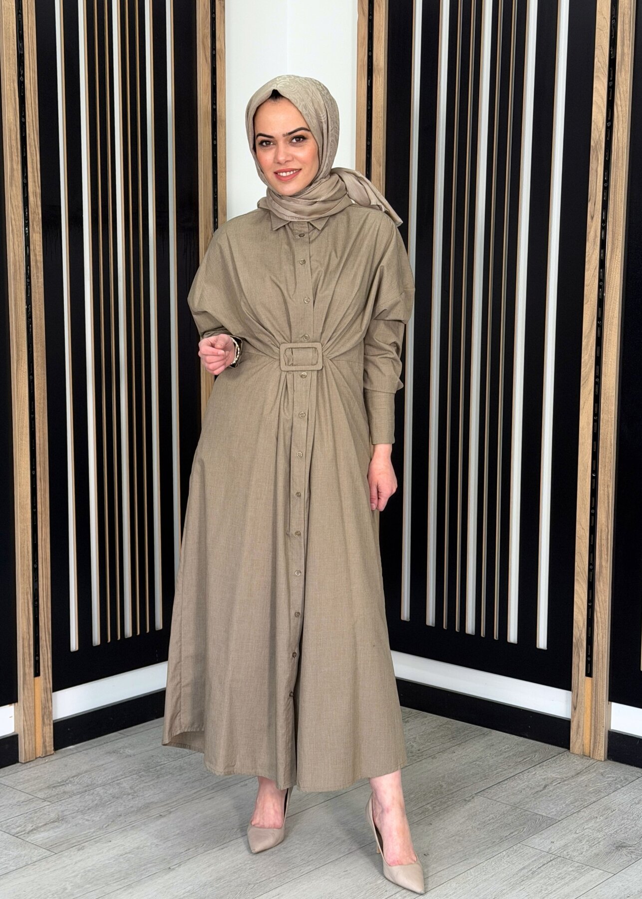 Vuu Tokalı Gömlek Elbise HAKİ - 1