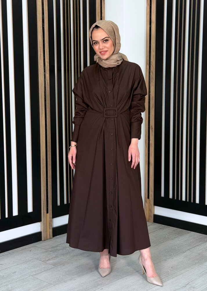 Vuu Tokalı Gömlek Elbise KAHVE