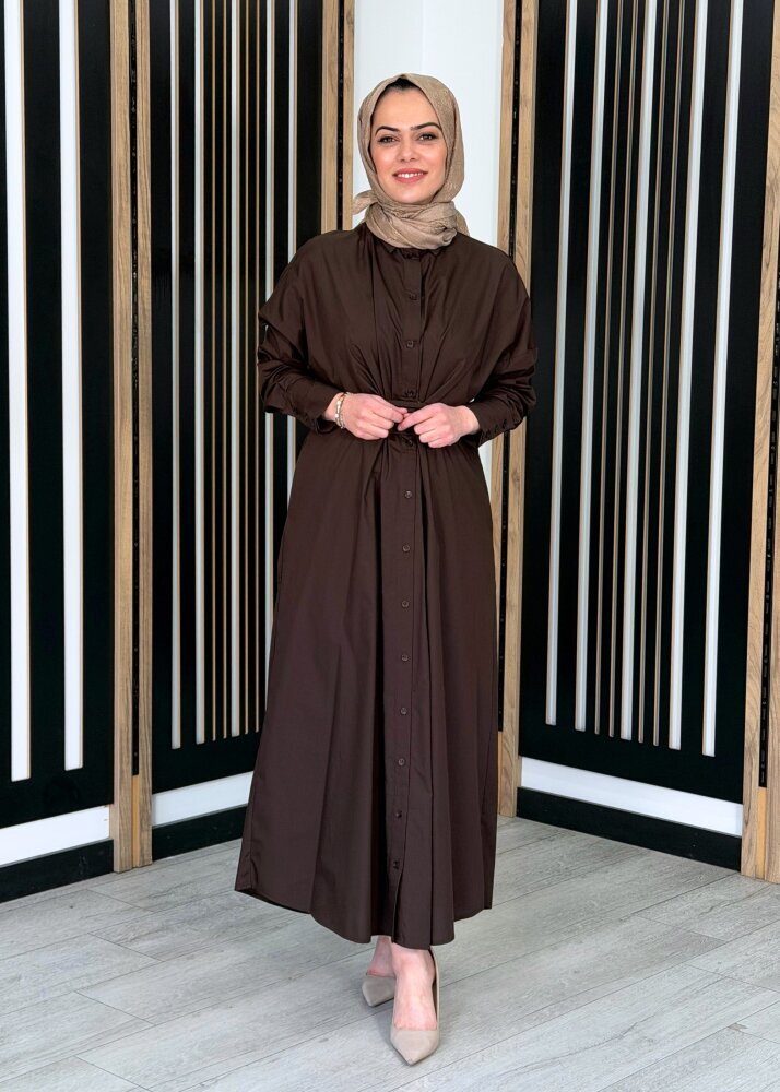 Vuu Tokalı Gömlek Elbise KAHVE - 2