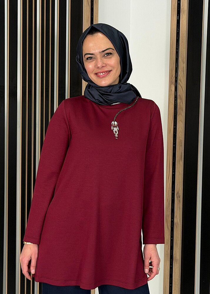 Vuu Uzun Kollu Taşlı Bluz BORDO