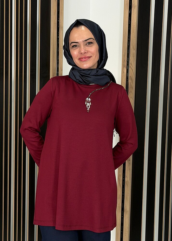 Vuu Uzun Kollu Taşlı Bluz BORDO - 2