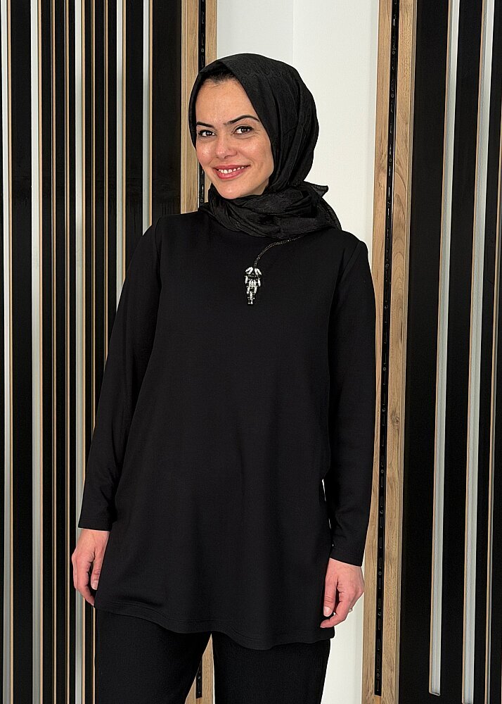 Vuu Uzun Kollu Taşlı Bluz SİYAH