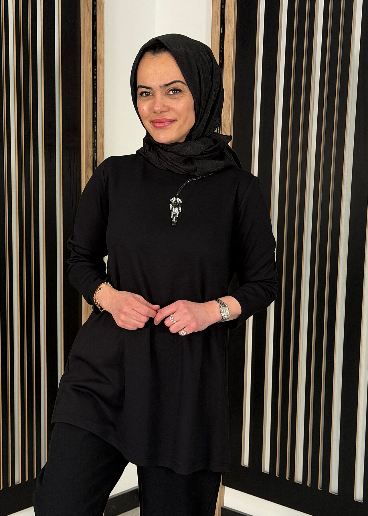 Vuu Uzun Kollu Taşlı Bluz SİYAH - 3