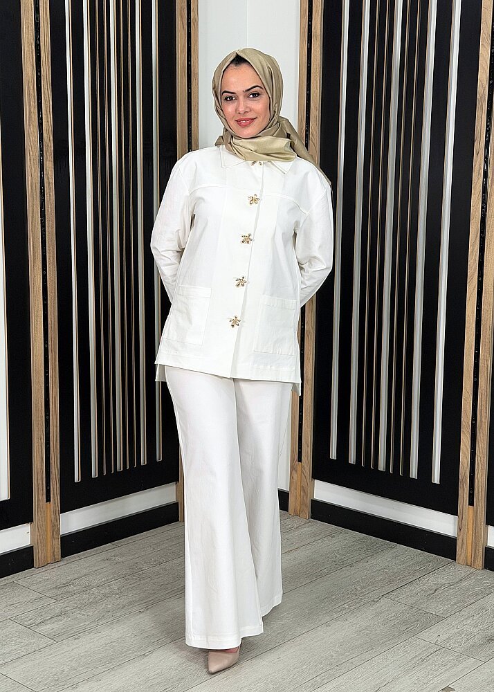 Vuu Wide Leg Denim Pantolon BEYAZ