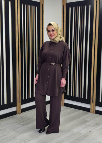 Vuu Yanı Ara Biyeli Palazzo Pantolon KAHVE