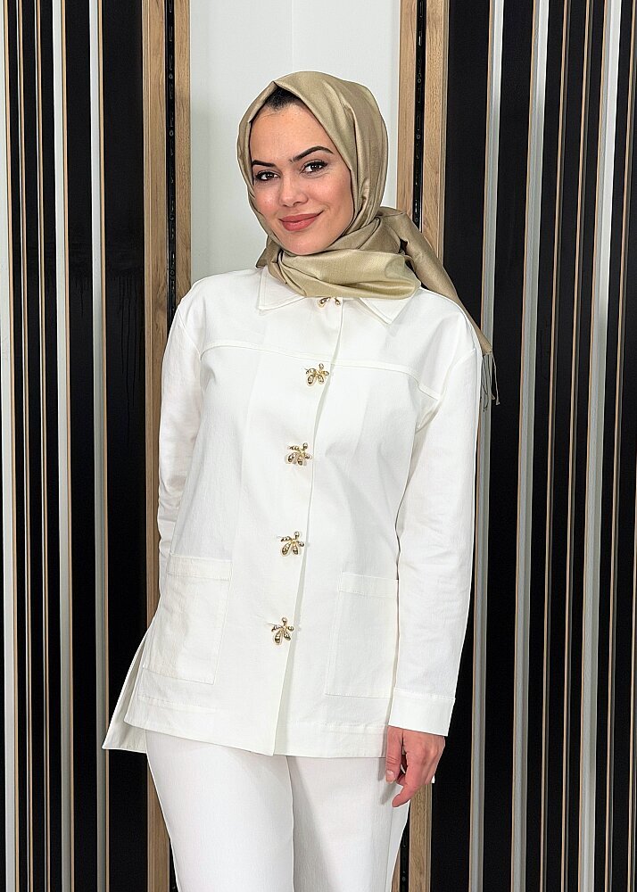 Vuu Yanı Yırtmaçlı Kot Ceket BEYAZ