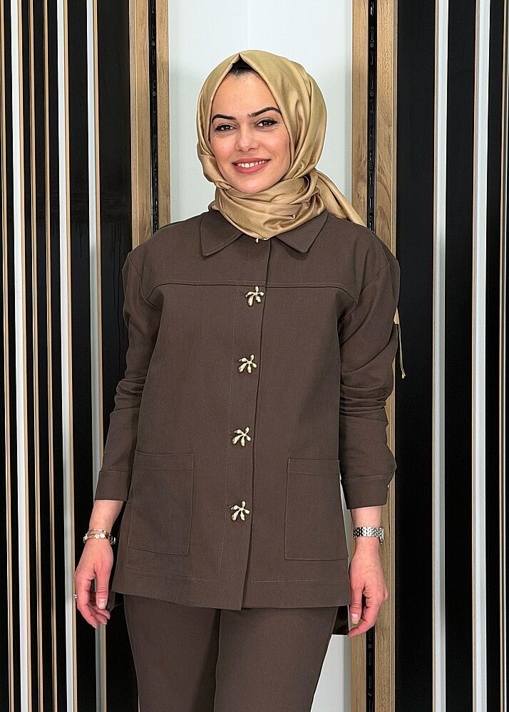 Vuu Yanı Yırtmaçlı Kot Ceket KAHVE