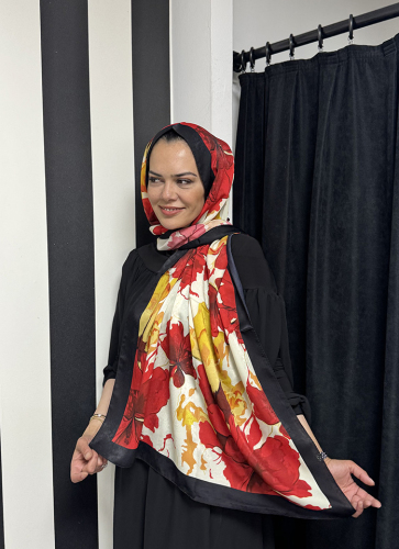 YaQa Flower Premium Şal SİYAH KIRMIZI - 3