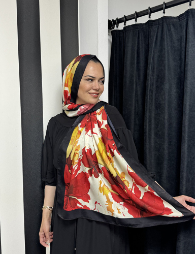 YaQa Flower Premium Şal SİYAH KIRMIZI - 4