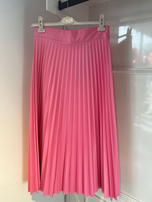 YaQa Pembe Deri Plise Etek PEMBE - 1