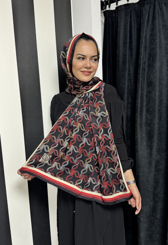 YaQa Ring Premium Şal SİYAH KIRMIZI - 2