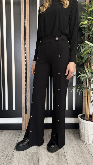 Yeşim Özcan Düğme Detaylı Pantolon SİYAH - 1