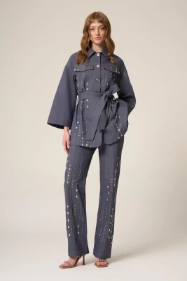 Yeşim Özcan İşlemeli Denim Pantolon MAVİ - 1