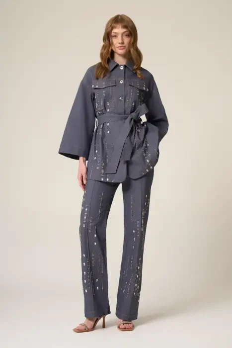 Yeşim Özcan İşlemeli Denim Pantolon MAVİ - 1
