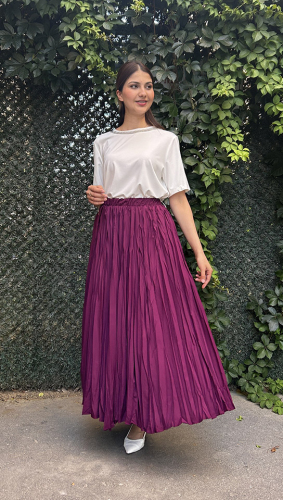 Zeynep Zümra Büzgü Detatlı Pliseli Etek MÜRDÜM - 2